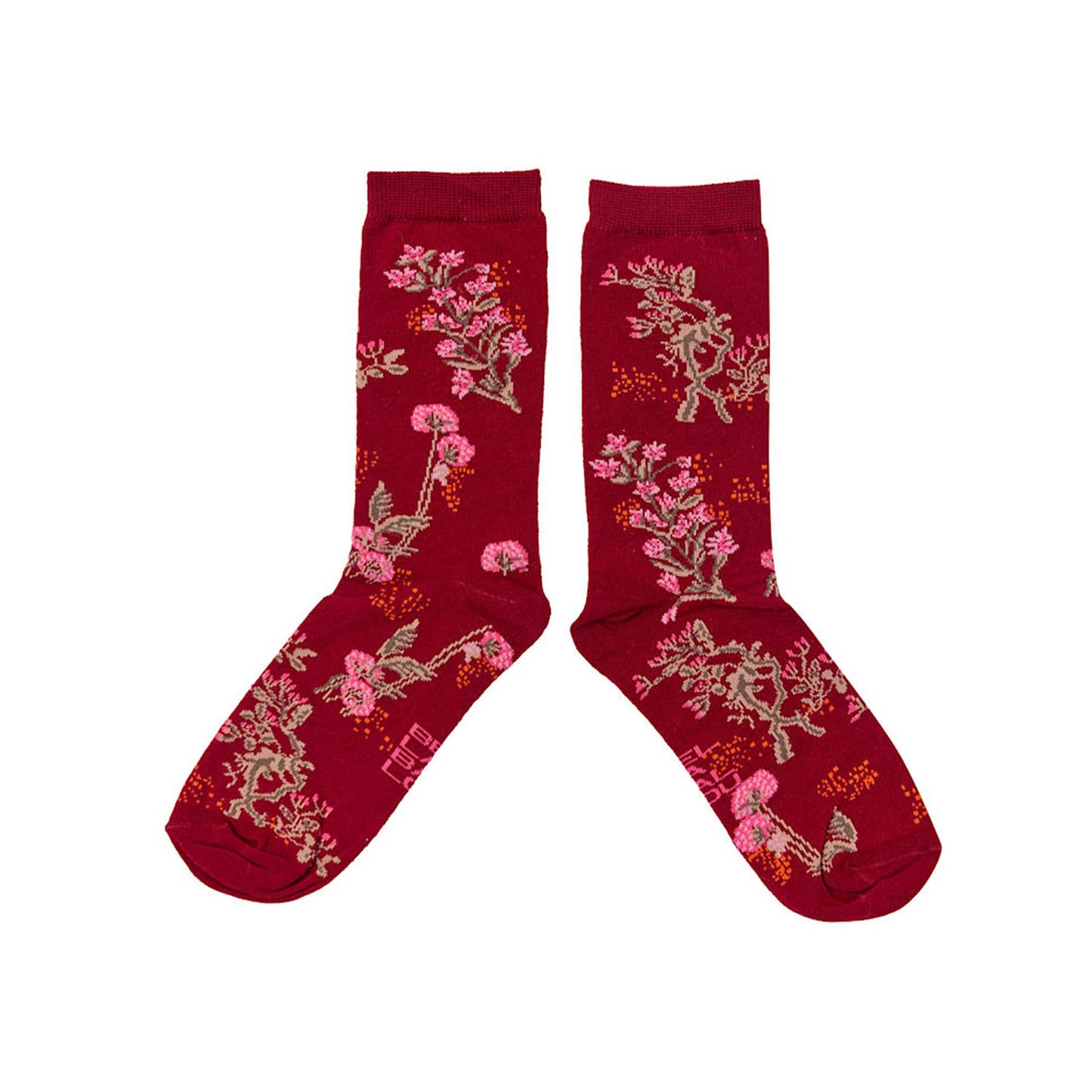 Rote Socken mit Blumen Ranken