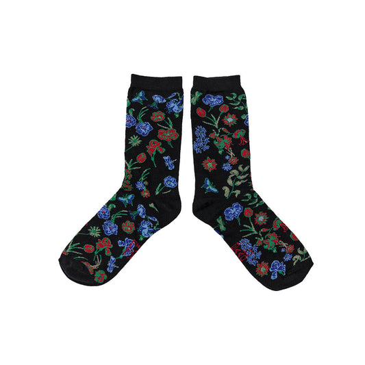 Schwarze Socken mit Blumen Ranken