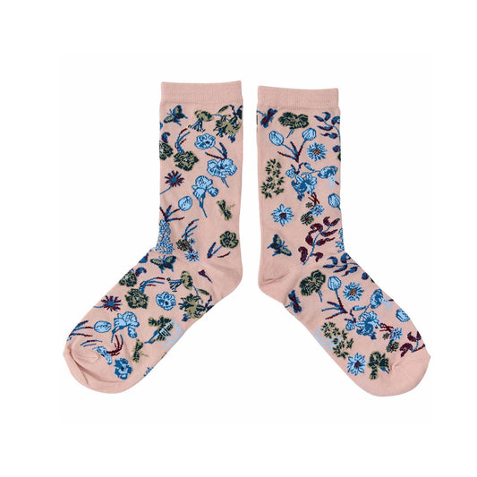 Rosa Socken mit Blumen Ranken