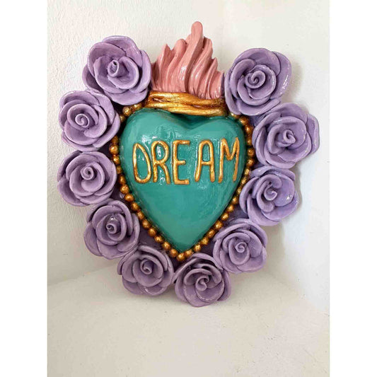 Ex-Voto Herz Dream aus Ton - dekoratives Sacred Heart in Türkis - KNOCKNOK Fashion