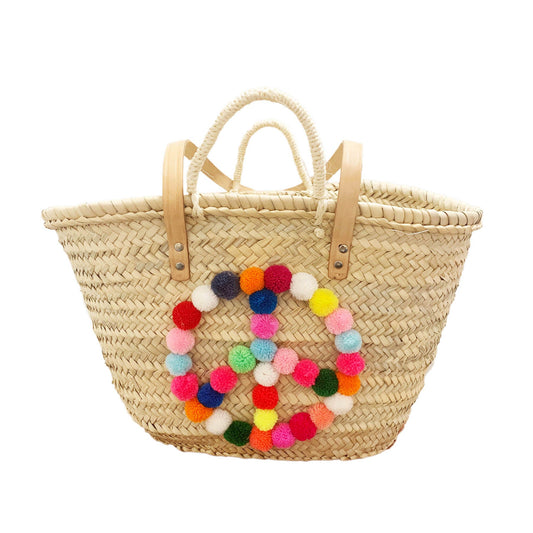 Korbtasche mit Peace Pom Pom - KNOCKNOK Fashion