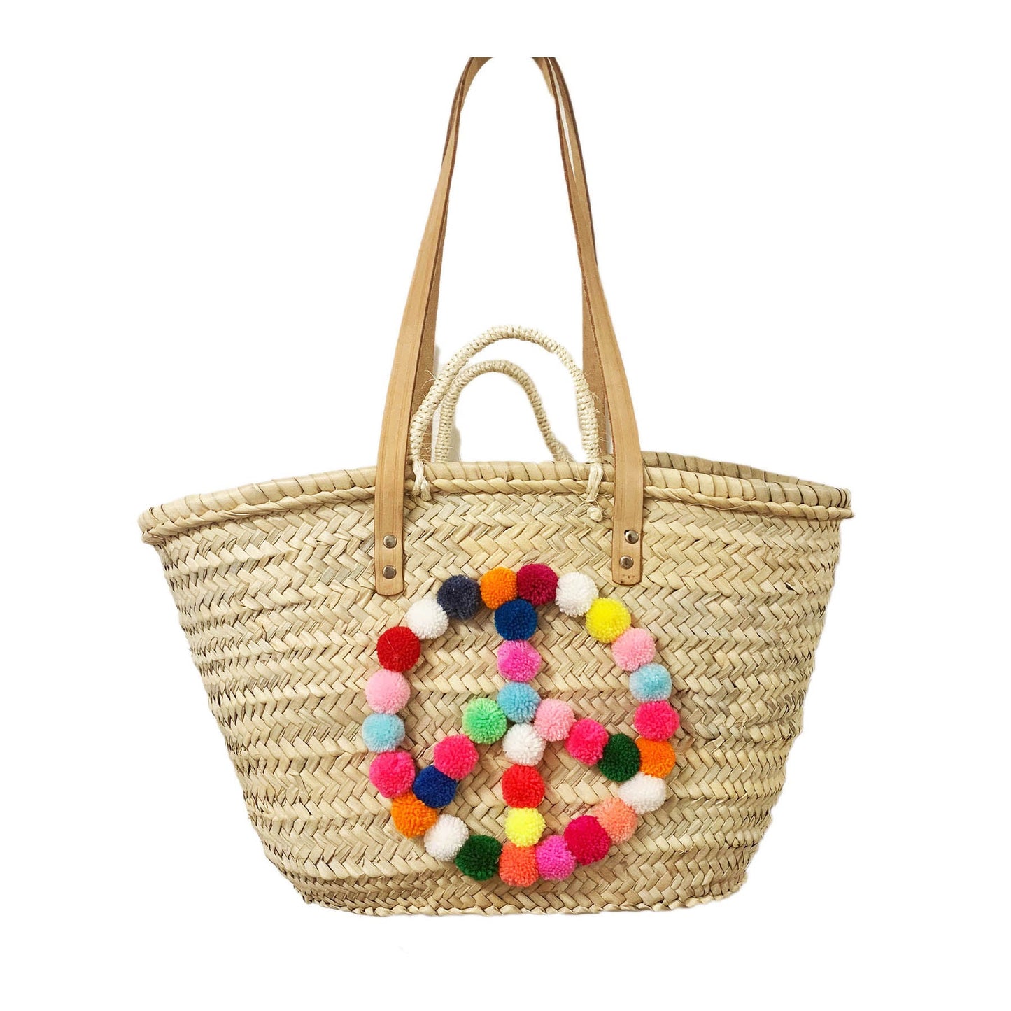 Korbtasche mit Peace Pom Pom - KNOCKNOK Fashion