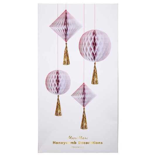 Meri Meri 4 Wabenbälle mit goldener Tassel - KNOCKNOK Fashion