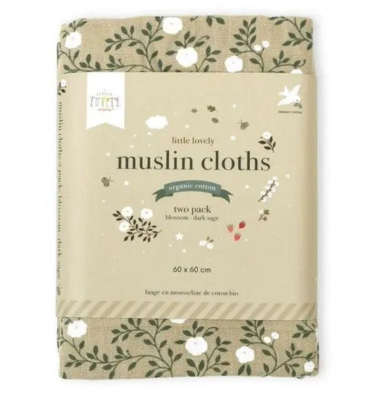 Musselin Tuch Salbei Blumen 2-er Pack A Little Lovely Company