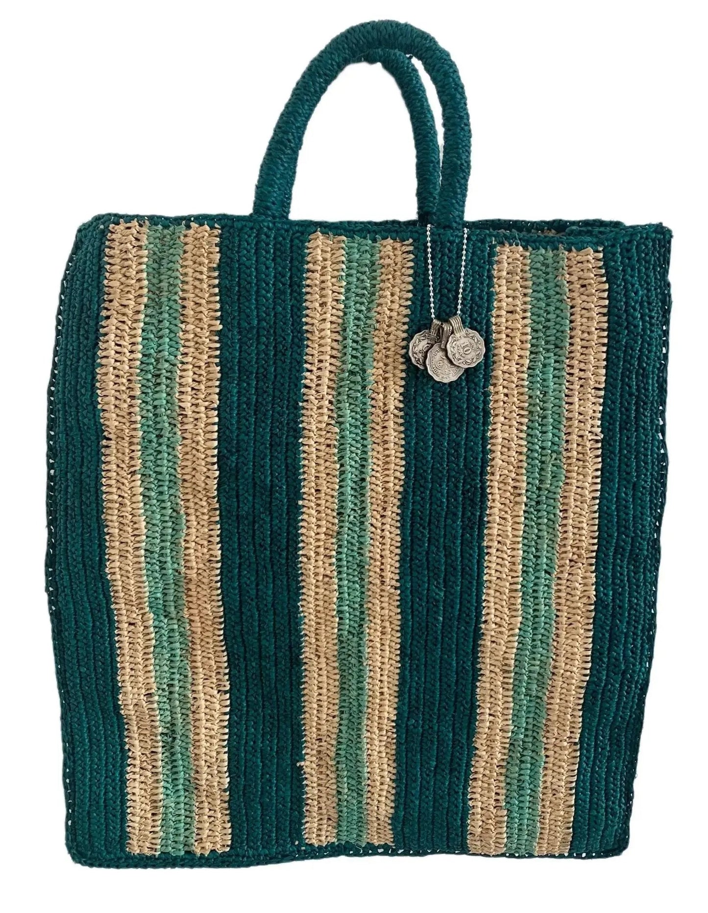 Raffia Bast Shopper Natur, Grün Knocknok