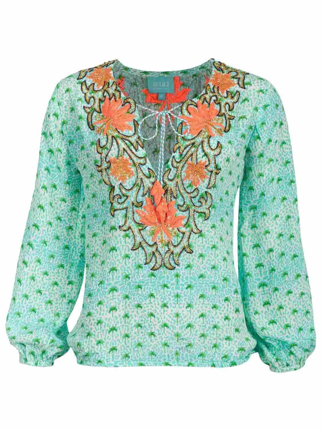 Taj Seidenbluse Stickerei und Palmen-Print Taj by Sabrina Crippa