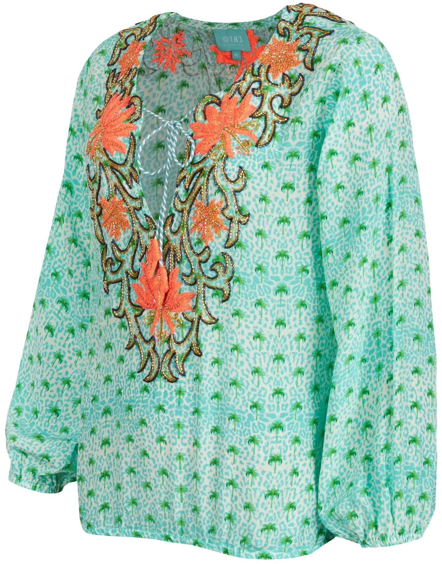 Taj Seidenbluse Stickerei und Palmen-Print Taj by Sabrina Crippa