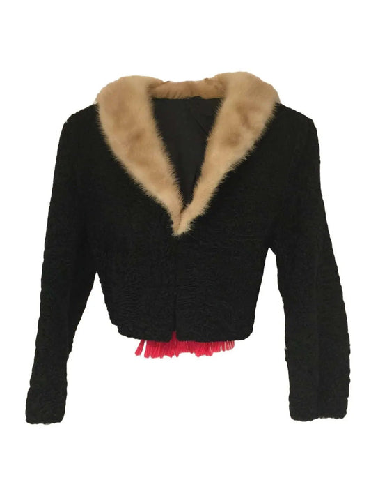 Vintage Persianer Jacke mit Nerzkragen und Stickerei Knocknok