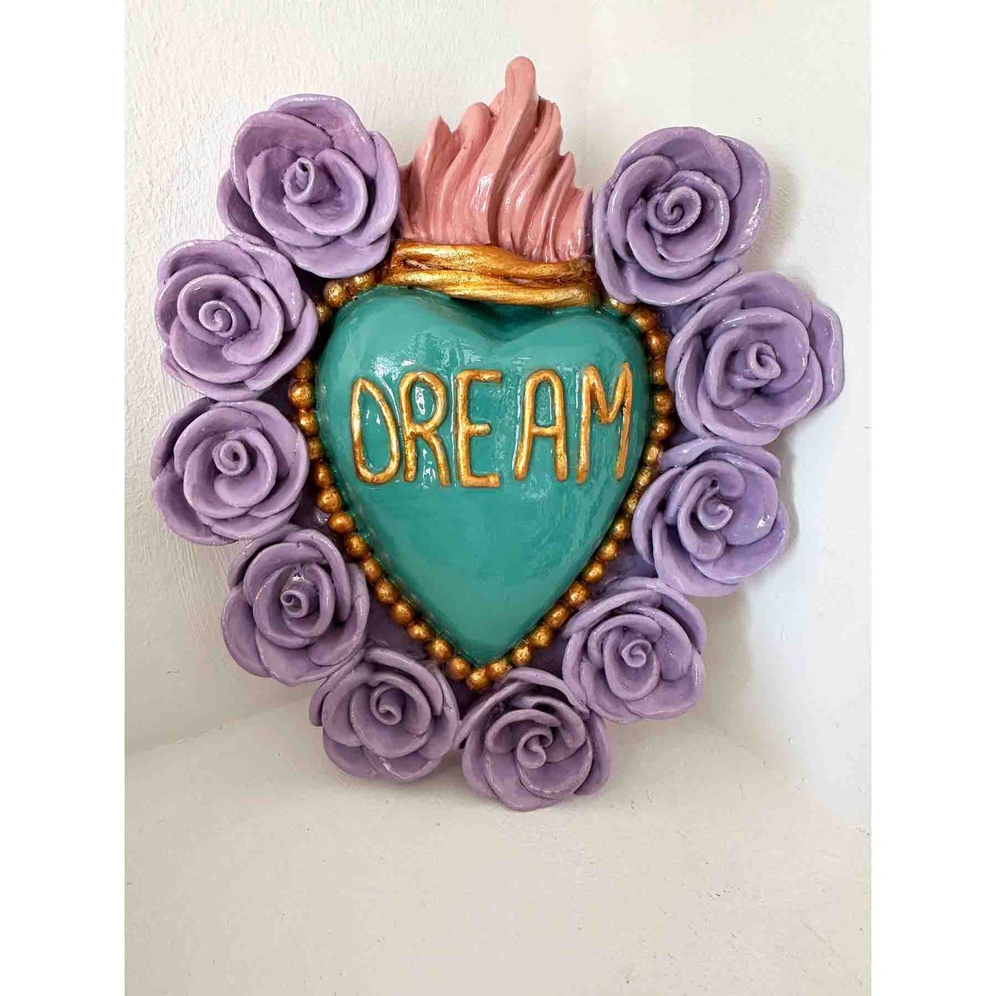 Ex-Voto Herz Dream aus Ton - dekoratives Sacred Heart in Türkis