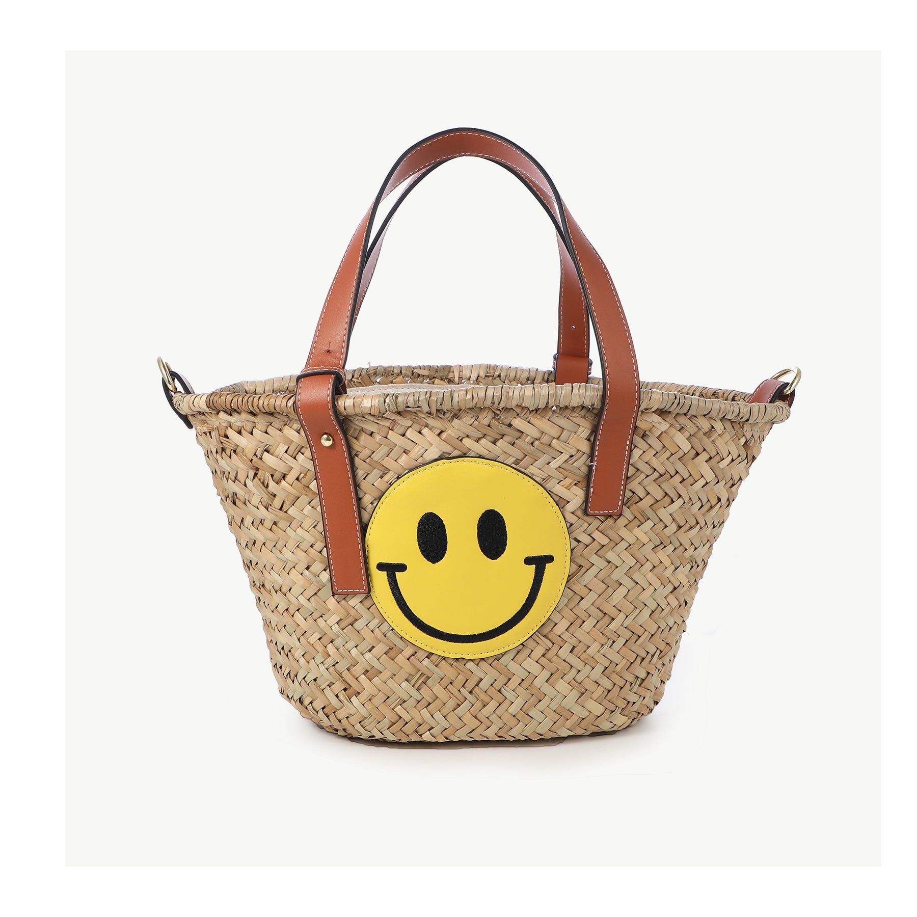 Korbtasche mit Smiley Patch - KNOCKNOK Fashion