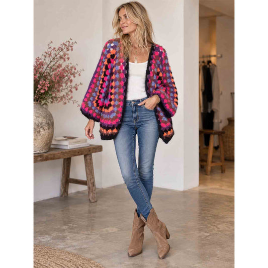 Granny Square Jacke Damen – handgearbeiteter Boho Cardigan in Multicolor - KNOCKNOK Fashion