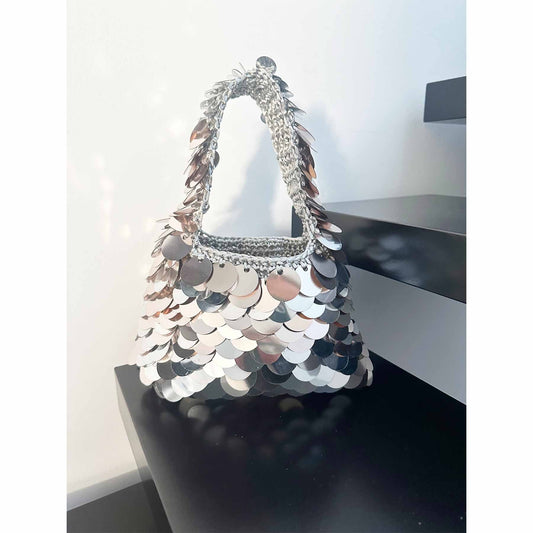 Handgehäkelte Pailletten Tasche Silber - KNOCKNOK Fashion