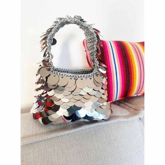 Handgehäkelte Pailletten Tasche Silber - KNOCKNOK Fashion