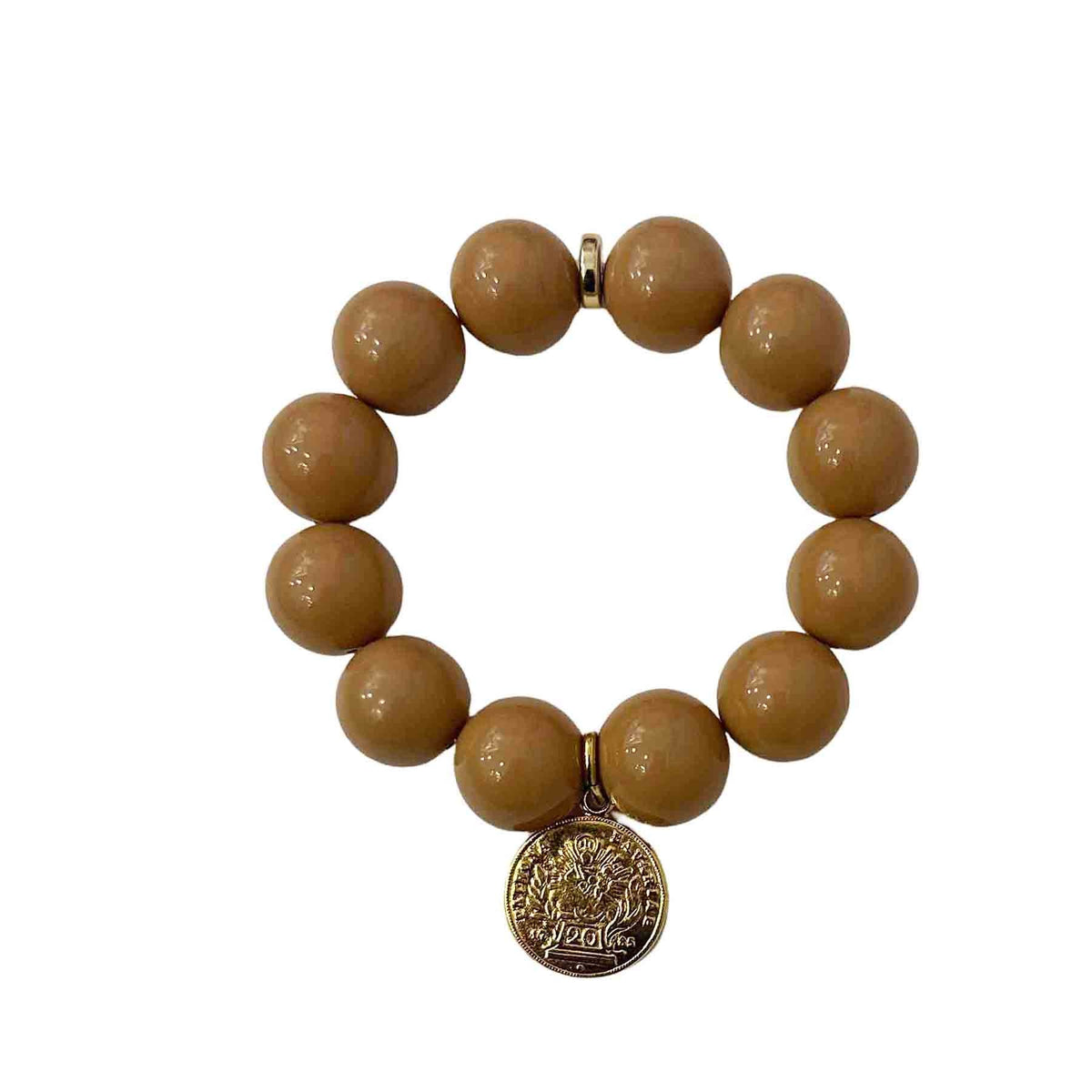 Rio Berlin Armband Camel – Elastisches Perlenarmband mit vergoldeter Münze - KNOCKNOK Fashion