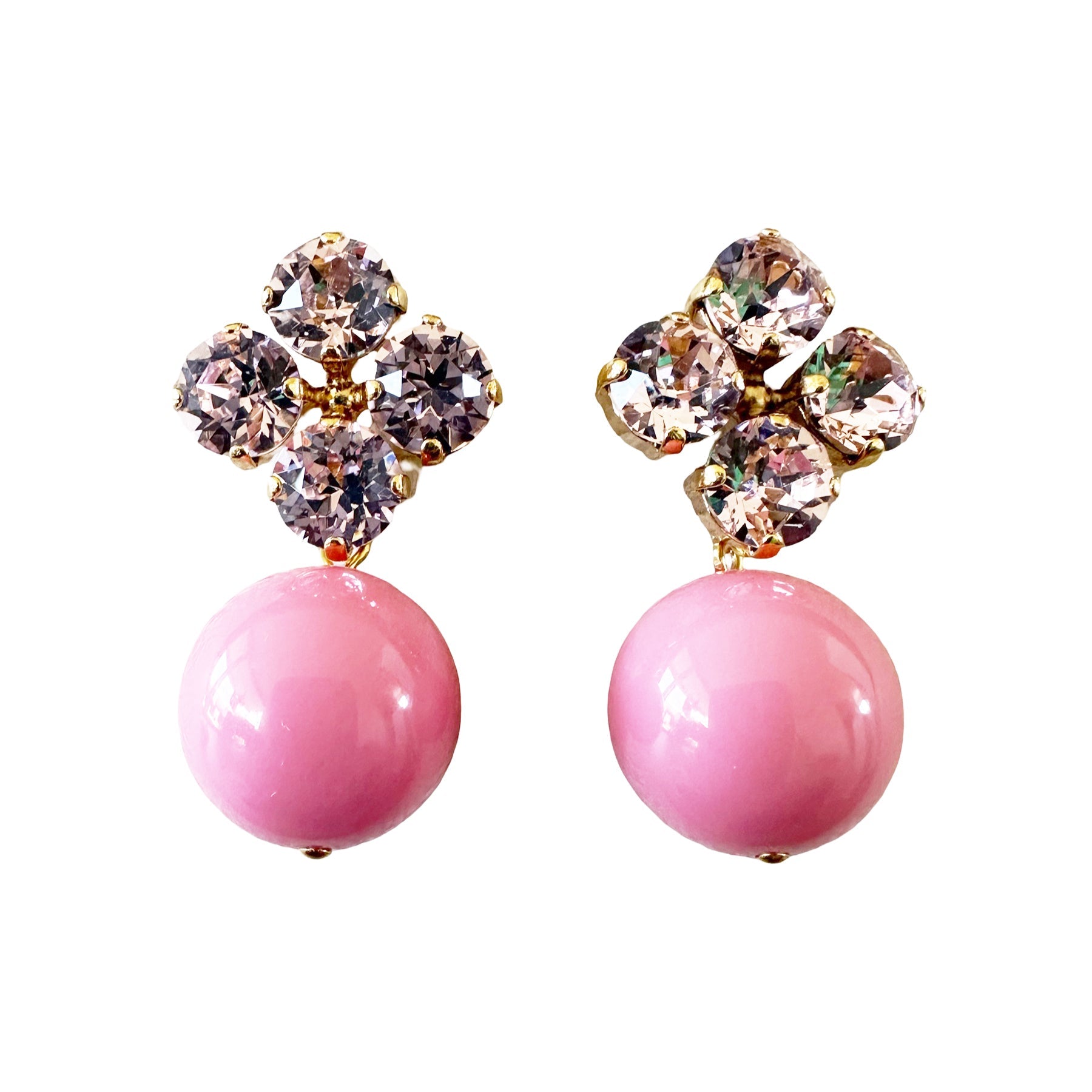 Rio Berlin Ohrringe – Strassblume & Acrylperle in Rosa - KNOCKNOK Fashion