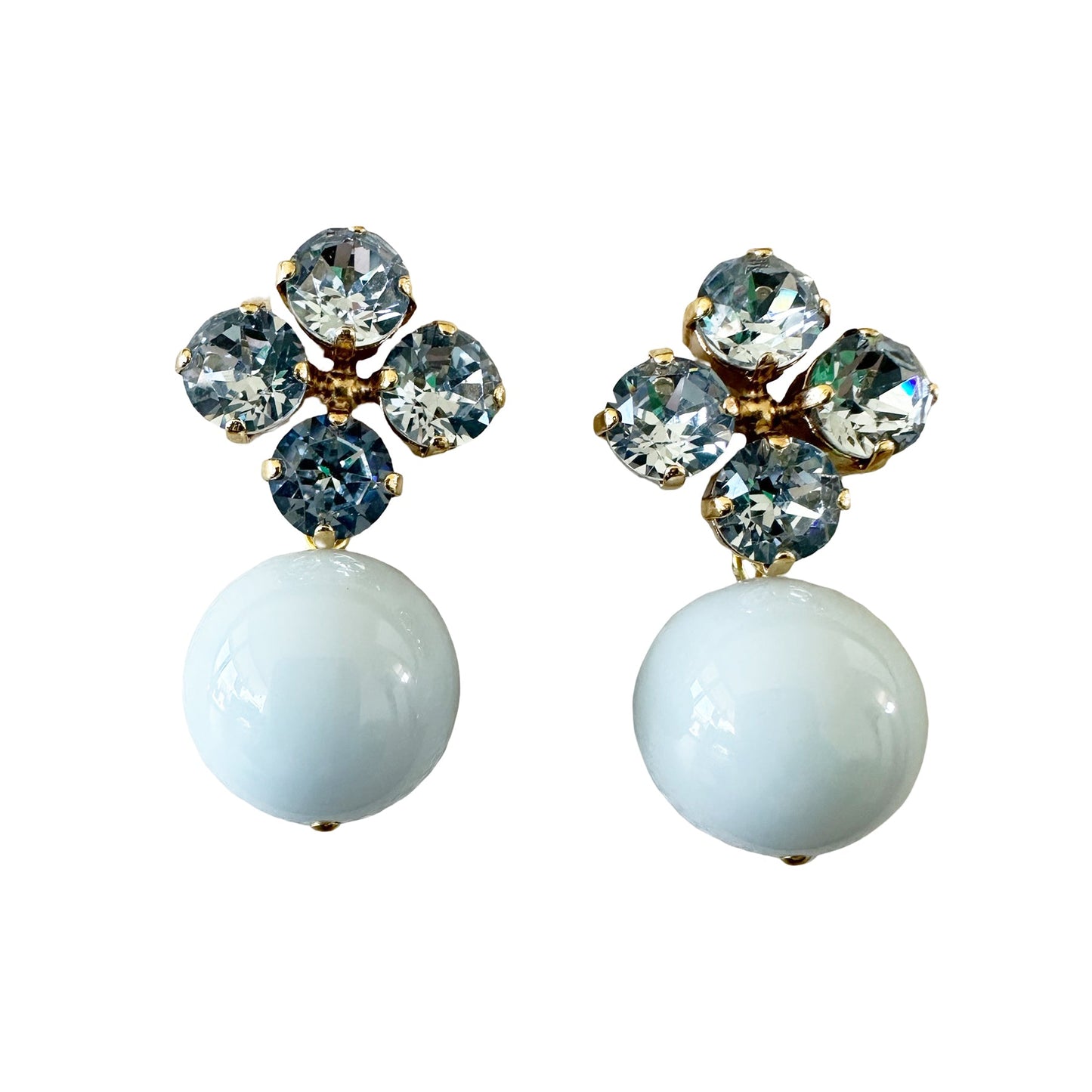 Rio Berlin Ohrringe – Strassblume & Acrylperle in Taubenblau - KNOCKNOK Fashion