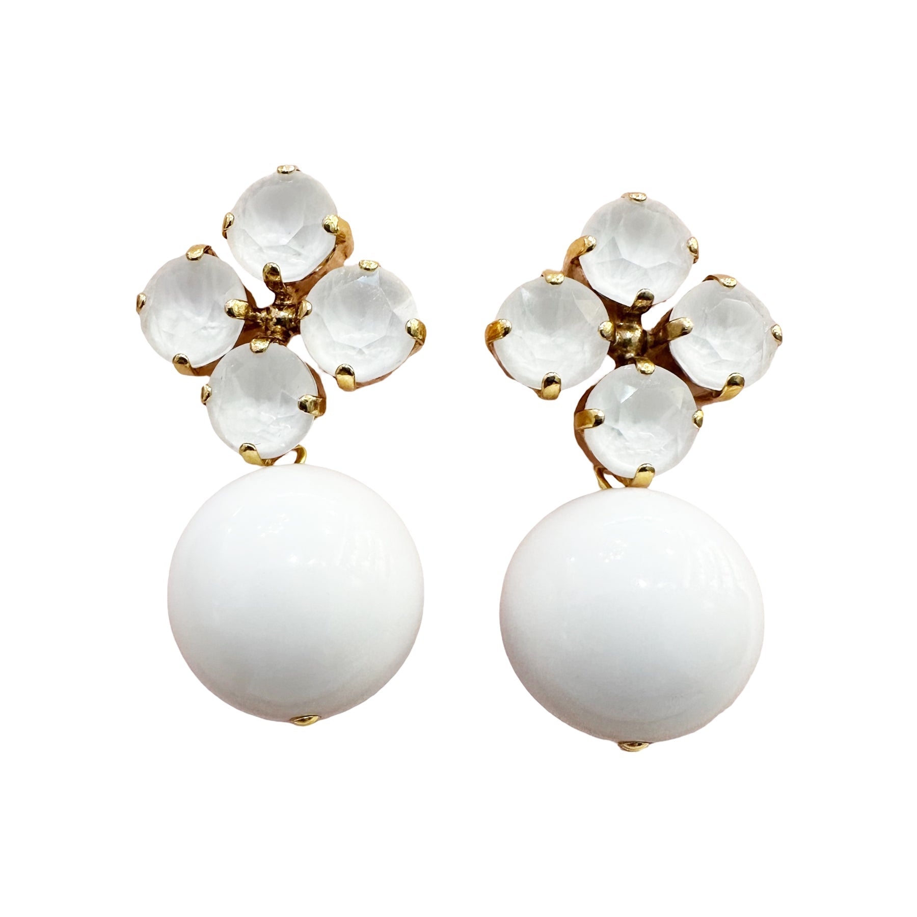Rio Berlin Ohrringe – Strassblume & Acrylperle in Weiss - KNOCKNOK Fashion