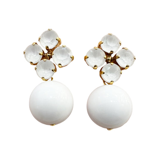 Rio Berlin Ohrringe – Strassblume & Acrylperle in Weiss - KNOCKNOK Fashion