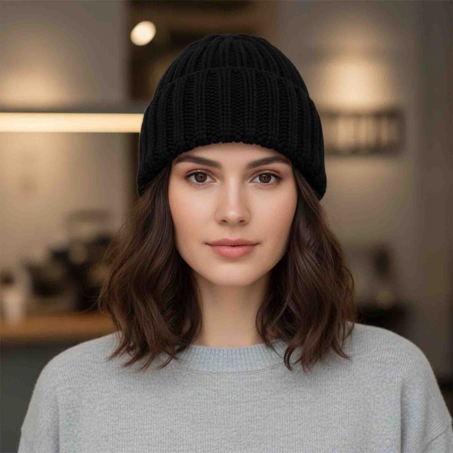 Schwarze Kaschmir Mütze Grobstrick - KNOCKNOK Fashion