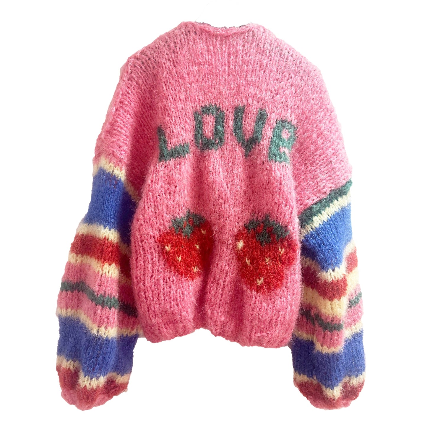 Strickjacke – Handgestrickter Mohair Cardigan mit Statement - Design - KNOCKNOK Fashion