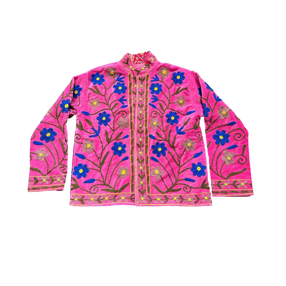 Suzani Samtjacke Pink mit floraler Stickerei - KNOCKNOK Fashion
