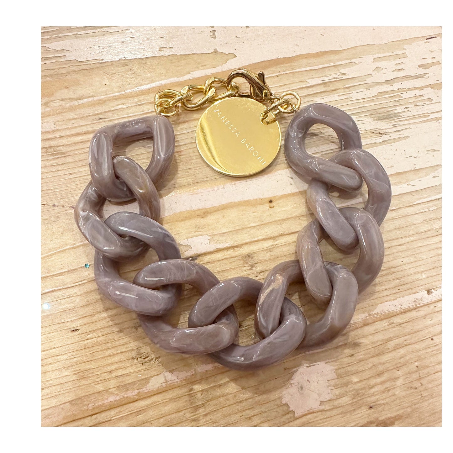 Vanessa Baroni Armband Flat Chain Taupe Marble - KNOCKNOK Fashion